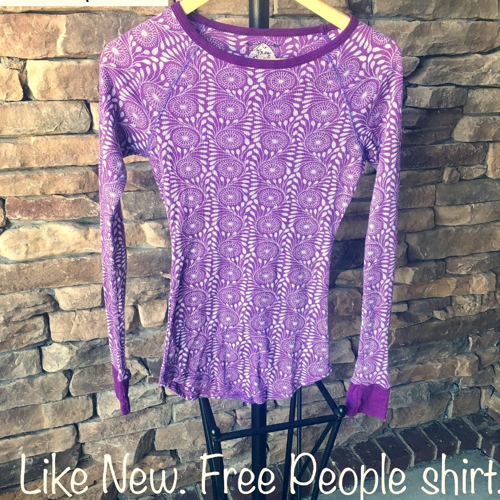 Free People Purple and White Pattern Long Sleeve